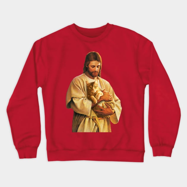 Christ and His Cat Crewneck Sweatshirt by ThisOnAShirt